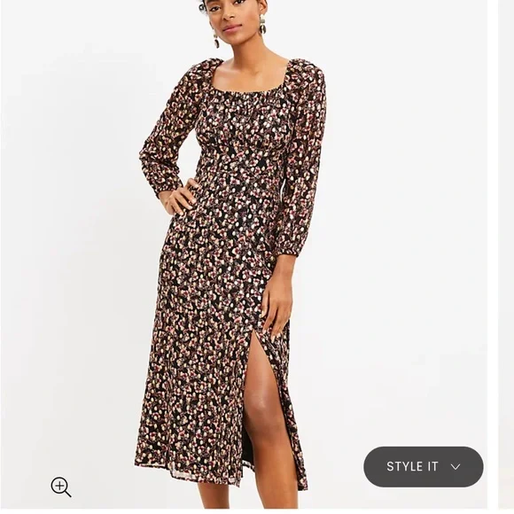 LOFT | Dresses | Loft Shimmer Dot Square Neck Midi Dress | Poshmark